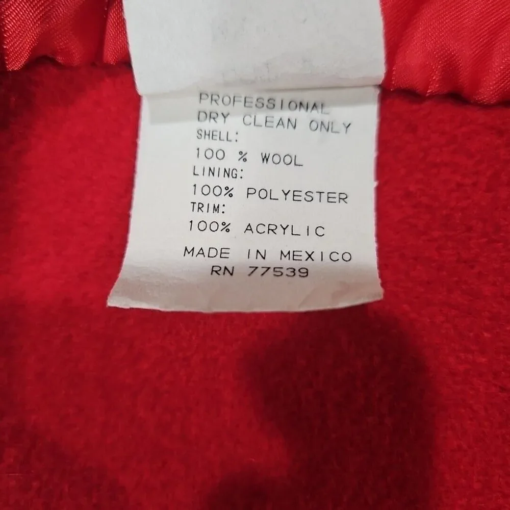 Stephanie Matthews Girls 100% Wool Red Jacket Coat Black Velvet Size 5 Long Hood